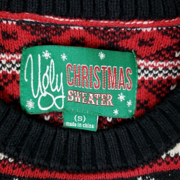 UGLY CHRISTMAS SWEATER Men's Red Fair Aisle Festive Knit Rudolph Pom Pom Nose - Picture 5 of 5